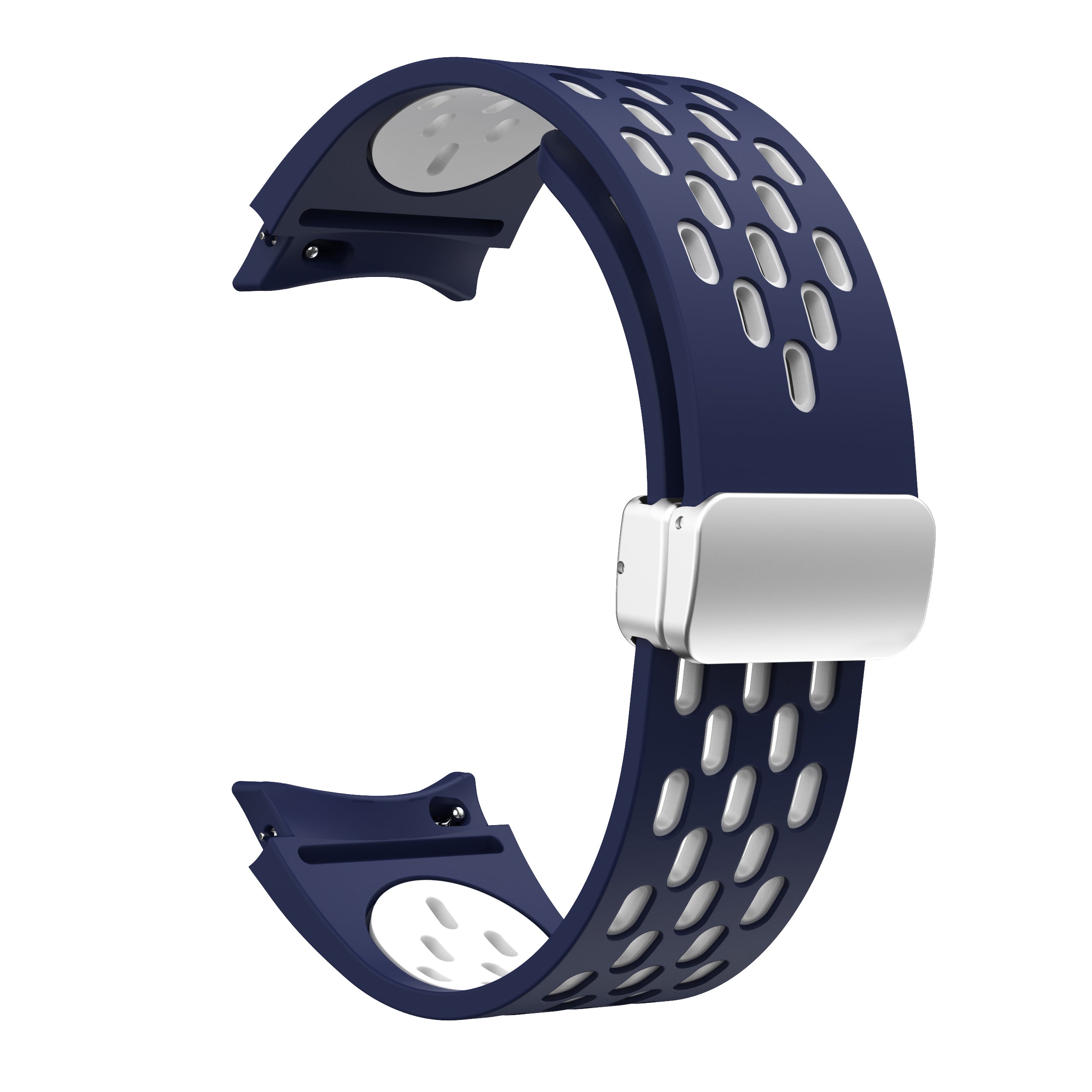 For Samsung Galaxy Watch6 40mm / Watch6 44mm / Watch6 Classic 43mm Watch Strap with Silver Buckle - White+Black For Samsung Galaxy Watch6 40mm / Watch6 44mm / Watch6 Classic 43mm Watch Strap with Silver Buckle - White+Black